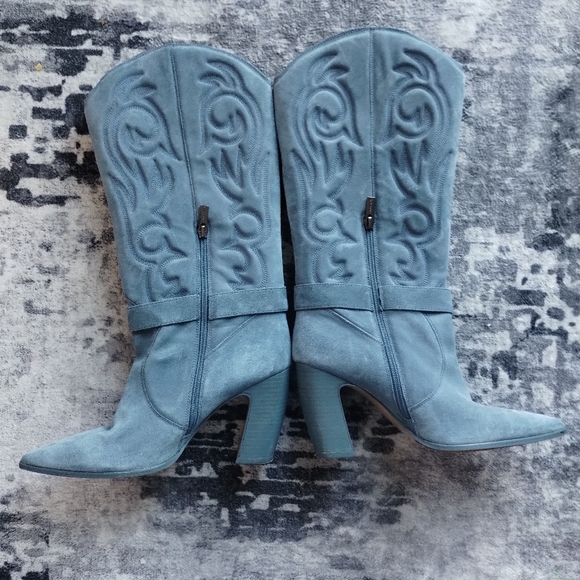 Sale! Vince Camuto Biancaa Teal Suede Heeled Boots 9.5 - Picture 10 of 12